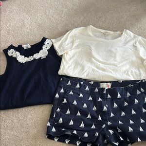 Navy and White Sailboat Shorts with Tops